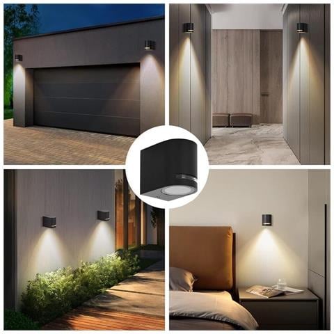 Applique Led Luce Calda Lampada Da Parete Muro Faretto Gu10 8 W Ip54 Nero - Foto 2