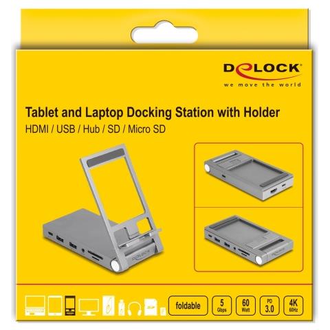 Docking station per tablet e portatile 4K con supporto integrato - HDMI / USB / Hub / SD / Micro SD / PD 3.0 - pieghevole - Foto 7