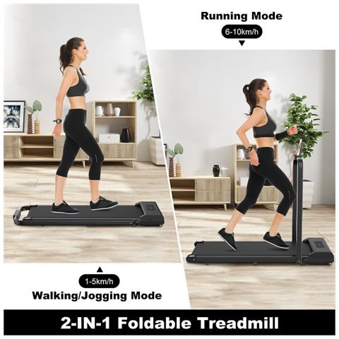 2 In 1 Tapis Roulant Elettrico Pieghevole,walking Pad 10 Km/h,tappeto Corsa Extra Large 42cm,con Telecomando E Display Lcd,telaio Rinforzato And 220lb Max Weight For Home Office Exercise Nero - Foto 5