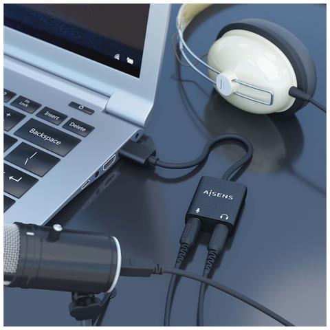 AISENS A106-0769, USB-A, 2x 3.5 mm, 0,1 m, Nero - Foto 2