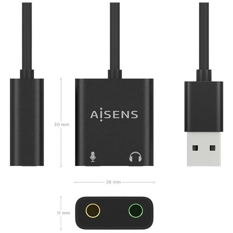 AISENS A106-0769, USB-A, 2x 3.5 mm, 0,1 m, Nero - Foto 4