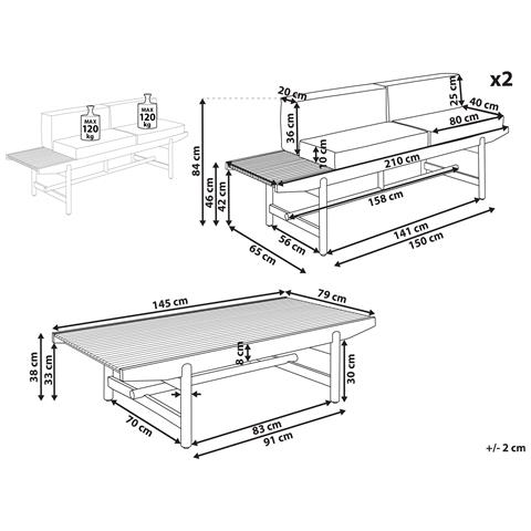 Set Da Giardino Con Tavolo 4 Posti Giaveno Legno D \'acacia Bianco Sporco - Foto 2