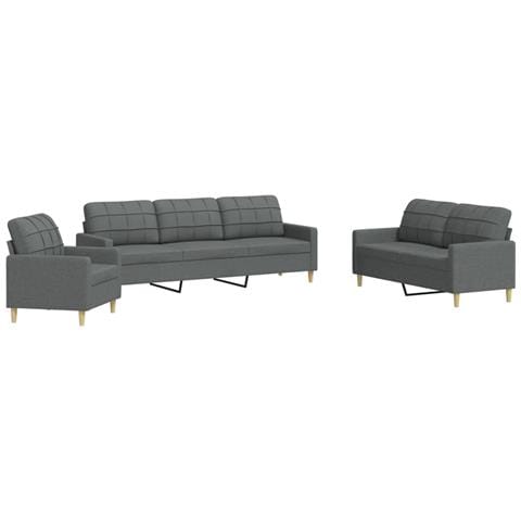 Set Di Divani 3 Pz Grigio Scuro In Tessuto - Foto 2