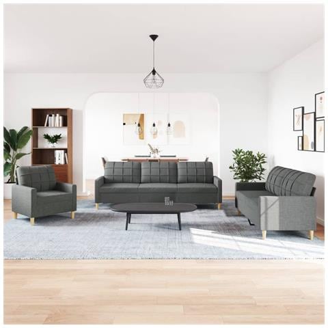 Set Di Divani 3 Pz Grigio Scuro In Tessuto - Foto 3