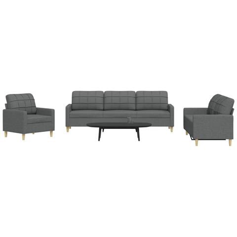 Set Di Divani 3 Pz Grigio Scuro In Tessuto - Foto 1