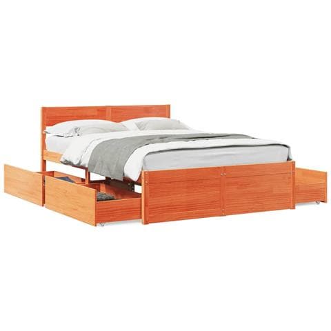 Letto Senza Materasso Marrone Cera 135x190 Cm In Legno Di Pino - Foto 2