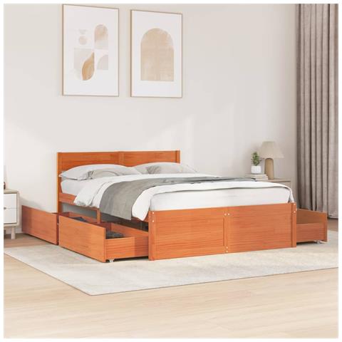 Letto Senza Materasso Marrone Cera 135x190 Cm In Legno Di Pino - Foto 1