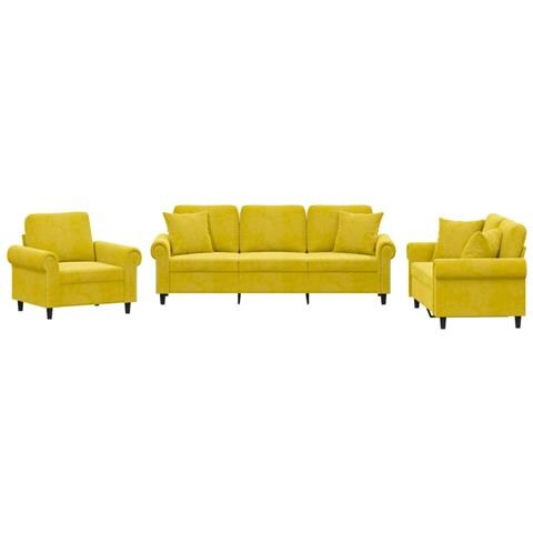 Set Di Divani 3 Pz Con Cuscini Giallo In Velluto - Foto 2