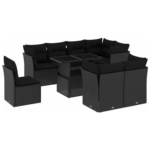 Set Divani Da Giardino 9 Pz Con Cuscini Nero In Polyrattan - Foto 2