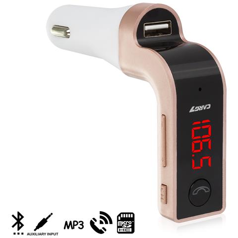 Dam  Kit 4 In 1 Con Vivavoce Bluetooth E Trasmettitore Fm Per Auto 2x10x8 Cm. Colore: Oro Rosa - Foto 1