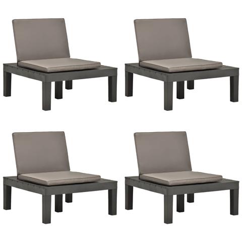 Sedie A Sdraio Da Giardino E Cuscini 4 Pz In Plastica Antracite - Foto 2