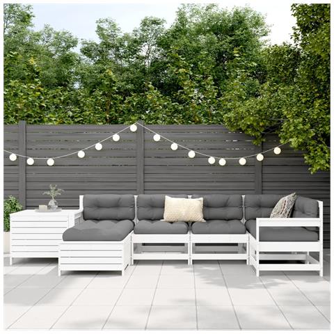 Set Divani Da Giardino 7 Pz Bianco In Legno Massello Di Pino - Foto 2