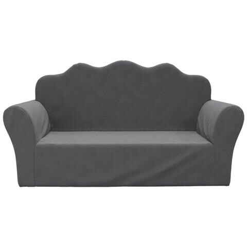 Divano Per Bambini A 2 Posti Antracite In Morbido Peluche - Foto 2