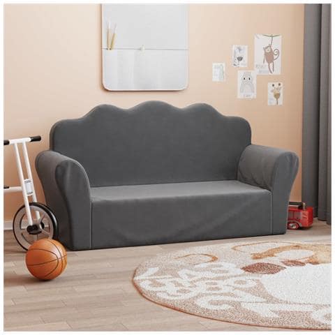 Divano Per Bambini A 2 Posti Antracite In Morbido Peluche - Foto 8