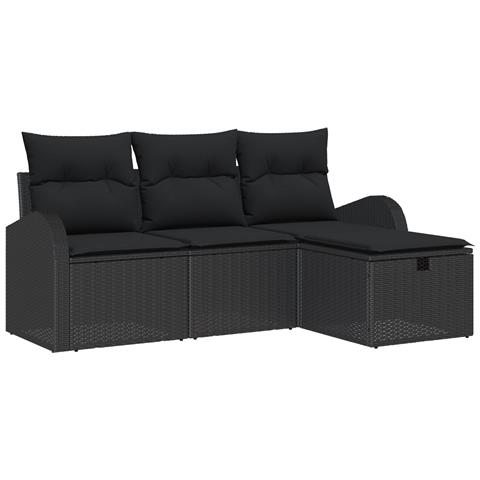 Set di divani da giardino a 4 pezzi con cuscini neri in polyrattan - Foto 1