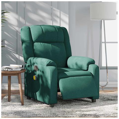 Poltrona Massaggiante Reclinabile Elettrica Verde Scuro Tessuto - Foto 2