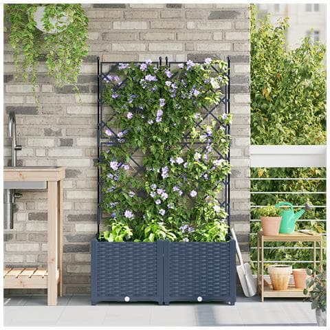 Fioriera da Giardino con Trellis 2 pcs Grigia 80x40x143 cm - Foto 2