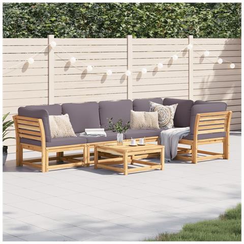 Set Salotto da Giardino 6 pz con Cuscini in Massello di Acacia - Foto 2