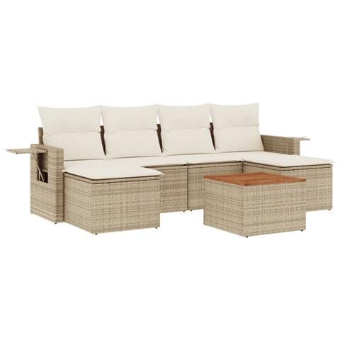 Set Divani da Giardino 7 pz con Cuscini Beige in Polyrattan - Foto 1