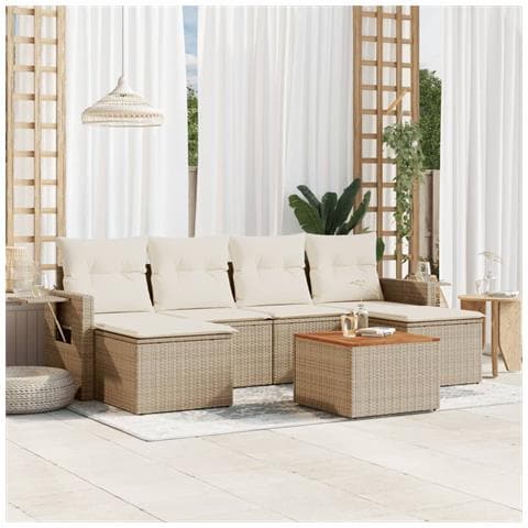 Set Divani da Giardino 7 pz con Cuscini Beige in Polyrattan - Foto 2