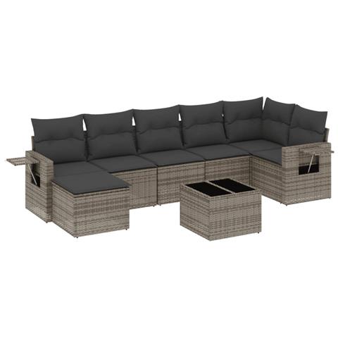Set Divano da Giardino 8 pz con Cuscini Grigio in Polyrattan - Foto 1