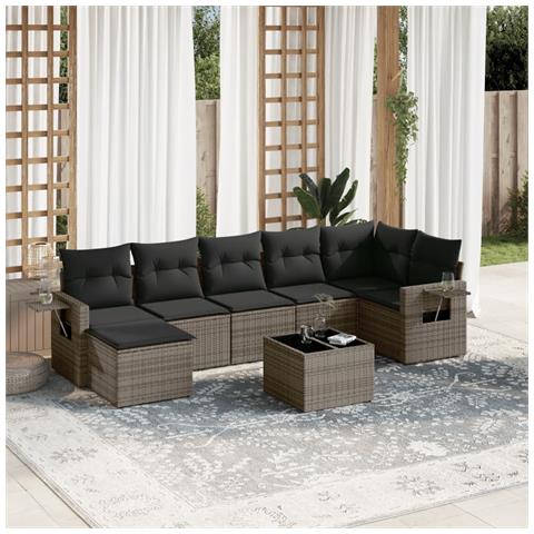 Set Divano da Giardino 8 pz con Cuscini Grigio in Polyrattan - Foto 2