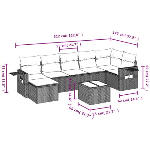 Set Divano da Giardino 8 pz con Cuscini Grigio in Polyrattan - Foto 9