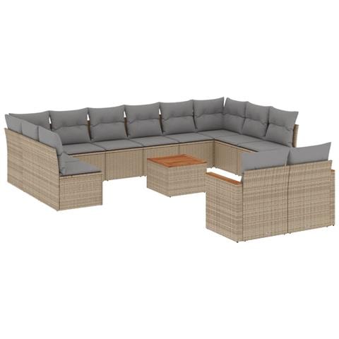 Set Divano da Giardino 13 pz con Cuscini Beige in Polyrattan - Foto 1