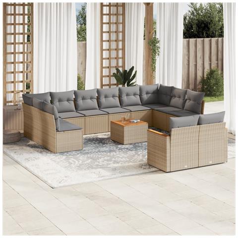 Set Divano da Giardino 13 pz con Cuscini Beige in Polyrattan - Foto 2