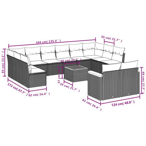 Set Divano da Giardino 13 pz con Cuscini Beige in Polyrattan - Foto 3