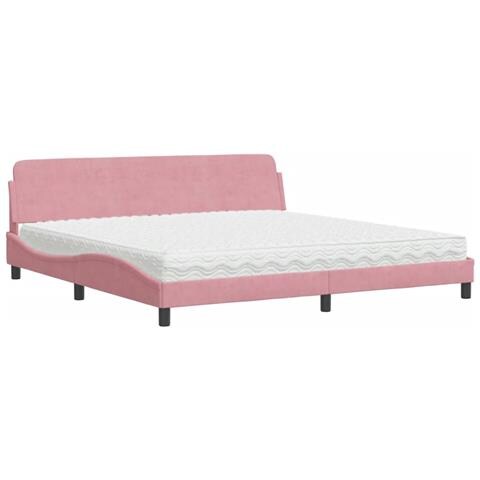 Letto con Materasso Rosa 200x200 cm in Velluto - Foto 1
