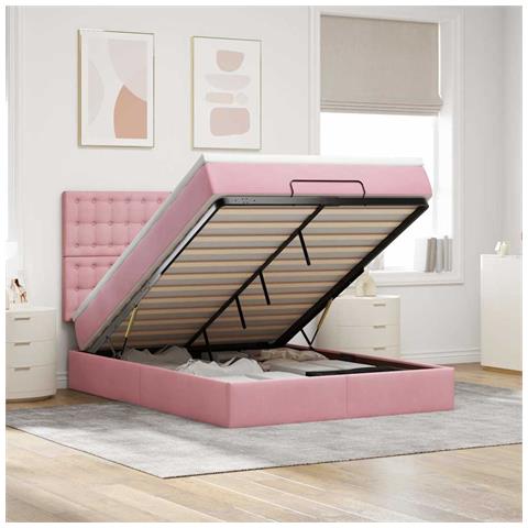Struttura Letto Pouf con Materassi Rosa 140x190 cm in Velluto - Foto 2
