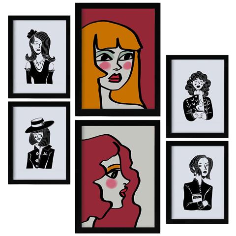 Set Di 6 Stampe Mostra La Bellezza Nei Dipinti Decorativi Estetici Astratti Femminili Per Il Tuo Soggiorno Di Casa A3 & A4 Cornice Nera - Foto 1