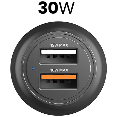 Caricatore Per Auto Accendisigari 30w 2x Usb Quick Charge 3.0, Nero - Foto 2