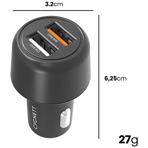 Caricatore Per Auto Accendisigari 30w 2x Usb Quick Charge 3.0, Nero - Foto 5