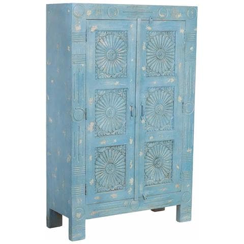 Armadio In Legno Blu Fatto A Mano, 107x41x171h Cm - Foto 1