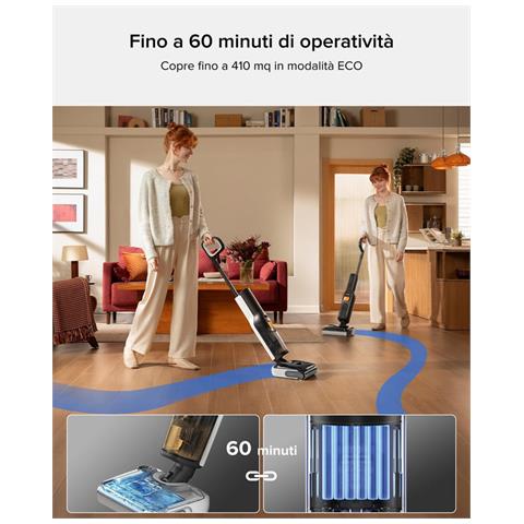 F25 BX Aspirapolvere e Lavapavimenti 20.000 Pa, Autopulizia ad Alta Temperatura fino a 90 °C, Lavapavimenti Antigroviglio, Inclinazione a 180°, Posizione distesa, Pulizia a Doppio Bordo - Foto 8