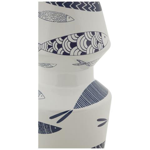 Vaso Fish Double In Ceramica Bianca Con Decoro A Pesci Blu 14x34 Cm - Foto 2