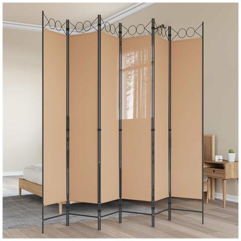 Divisore per Stanza a 6 Pannelli Beige 240 x 220 cm Tessuto - Foto 2