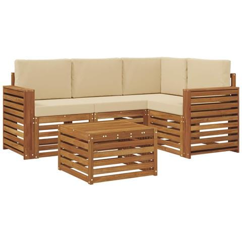 Set di divani da esterno con cuscino 5 pcs Naturale e Beige - Foto 1