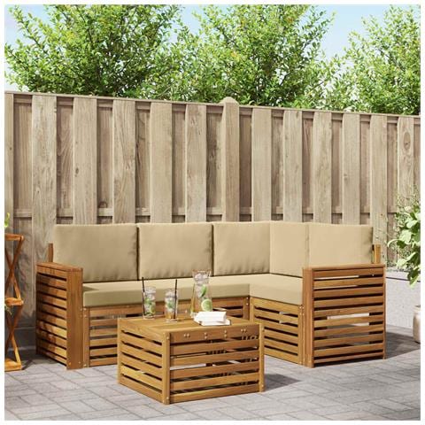 Set di divani da esterno con cuscino 5 pcs Naturale e Beige - Foto 2