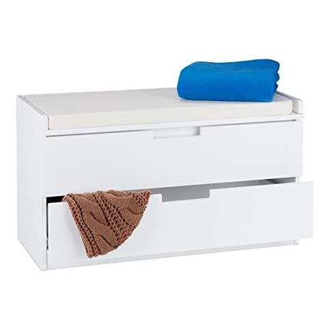 Mobiletto Panca Con 2 Cassetti Stile Retrã² Imbottitura Per Sedersi Hlp: 45 X 80 X 36 Cm Bianco - Foto 1