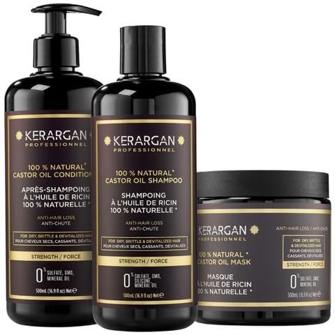 Trio Anti-caduta Shampoo, Balsamo & Maschera All’olio Di Ricino Per Capelli Secchi, Fragili O Devitalizzati - Accelera La Crescita Dei Capelli - Senza Solfati, Silicone - 3x500 Ml - Foto 1