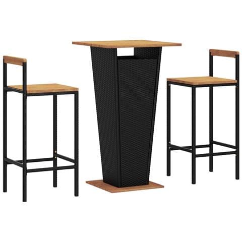 Set Bar Giardino 3 pz Nero Polyrattan e Legno Massello Acacia - Foto 8