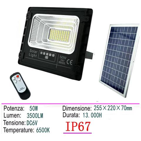 Faro Led Faretto Alta Luminosita' Pannello Solare Crepuscolare Telecomando 50w - Foto 2
