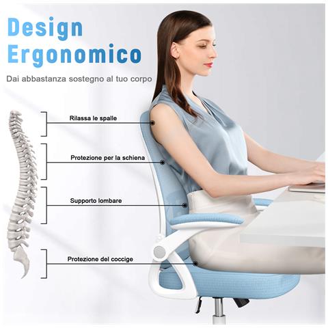 Sedia Da Ufficio Con Supporto Lombare, Sedia Ufficio Ergonomica Con Braccioli Regolabili In Rete Traspirante, Poltrona Da Ufficio Altezza Regolabile E Schienale Inclinabile, Bleu - Foto 2