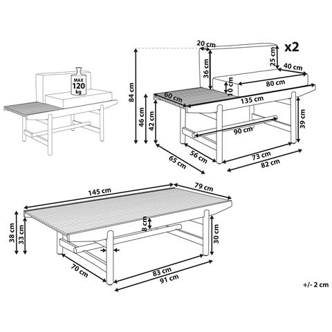 Set Da Giardino Con Tavolo 2 Posti Giaveno Legno D'acacia Bianco Sporco - Foto 2