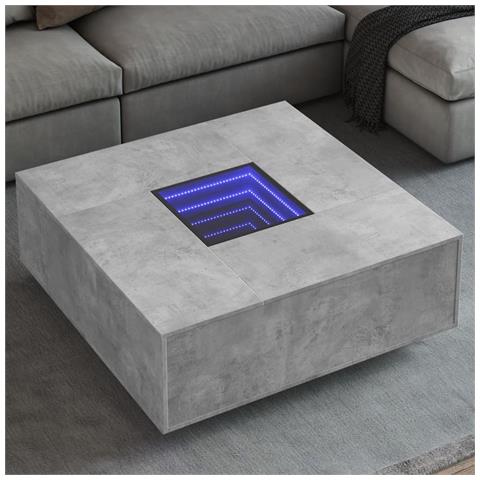 Tavolino Salotto Con Led Infinity Grigio Cemento 100x100x40 Cm - Foto 1