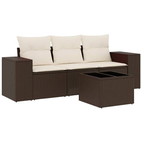 Set Divano Da Giardino 4 Pz Con Cuscini Marrone In Polyrattan - Foto 2