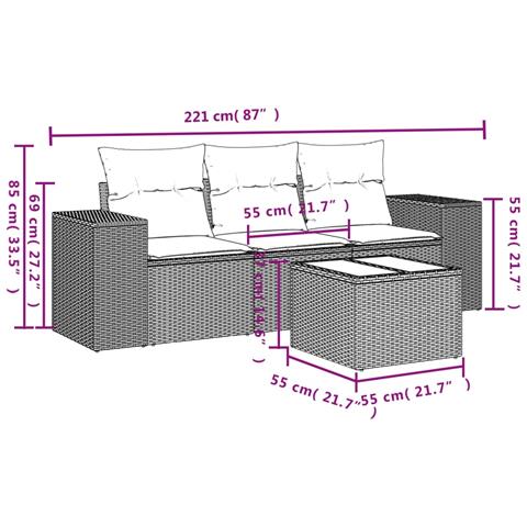 Set Divano Da Giardino 4 Pz Con Cuscini Marrone In Polyrattan - Foto 3
